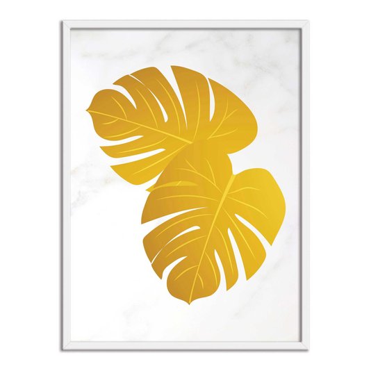 Quadro Decorativo Geométrico Folha De Adão Dourada