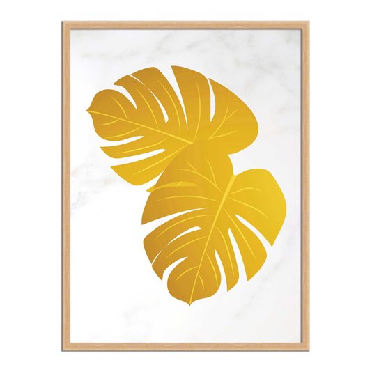 Quadro Decorativo Geométrico Folha De Adão Dourada