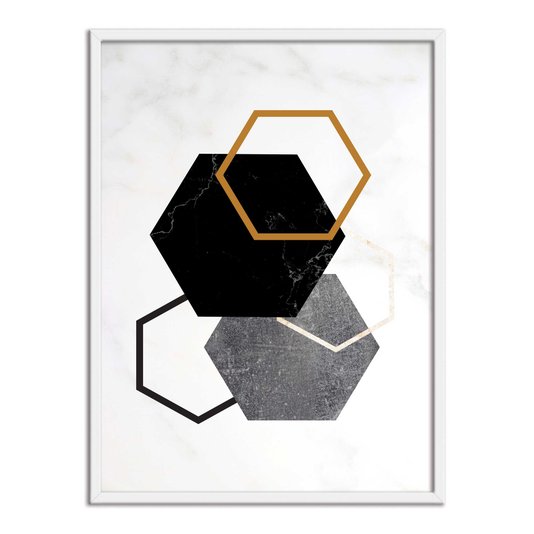 Quadro Decorativo Geométrico Hexágono Tons Escuro