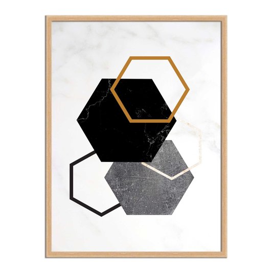 Quadro Decorativo Geométrico Hexágono Tons Escuro