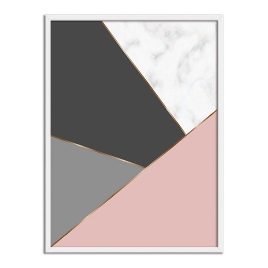 Quadro Decorativo Geométrico Tons De Cinza Com Rosa