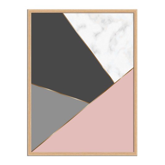 Quadro Decorativo Geométrico Tons De Cinza Com Rosa