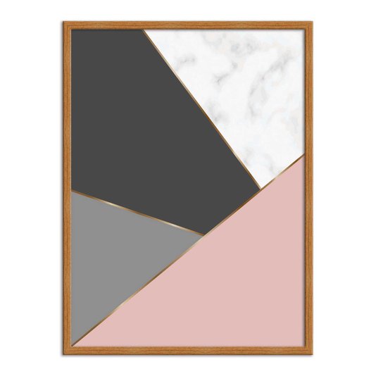 Quadro Decorativo Geométrico Tons De Cinza Com Rosa