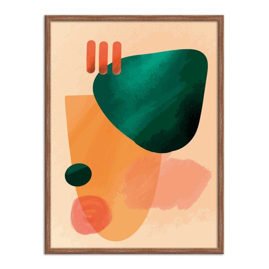 Quadro Decorativo Geométrico Verde Com Laranja