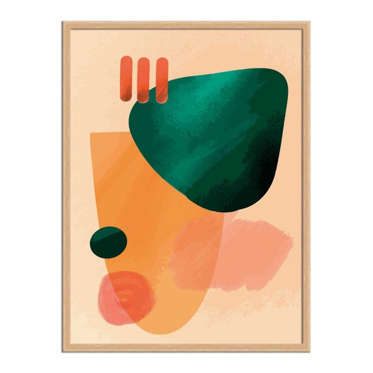 Quadro Decorativo Geométrico Verde Com Laranja