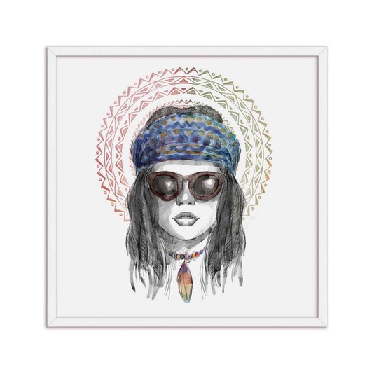 Quadro Decorativo Gravura Mulher Colorida