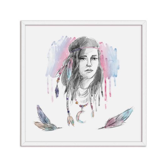 Quadro Decorativo Gravura Mulher e Penas