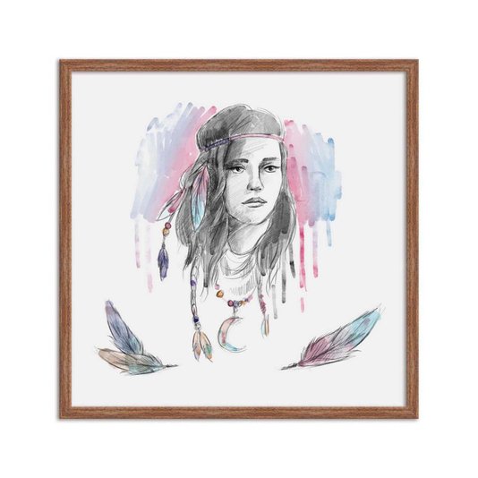 Quadro Decorativo Gravura Mulher e Penas