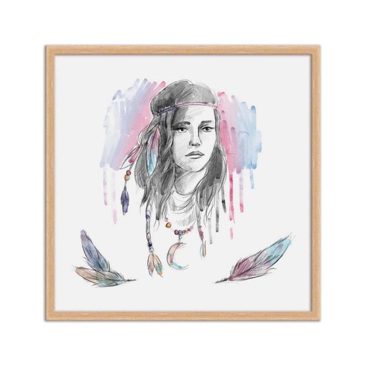 Quadro Decorativo Gravura Mulher e Penas