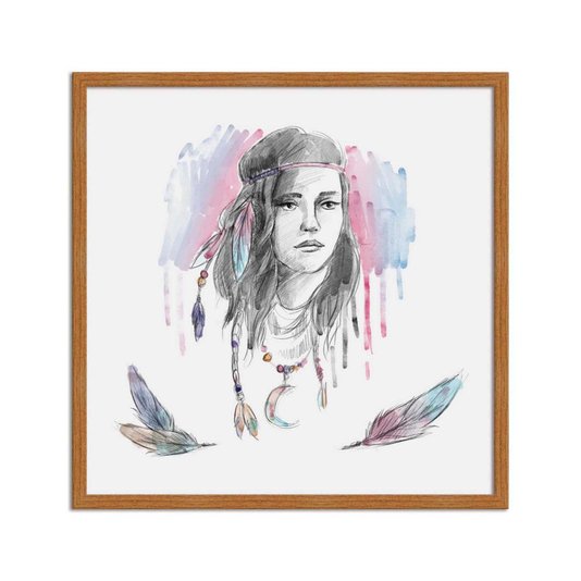 Quadro Decorativo Gravura Mulher e Penas