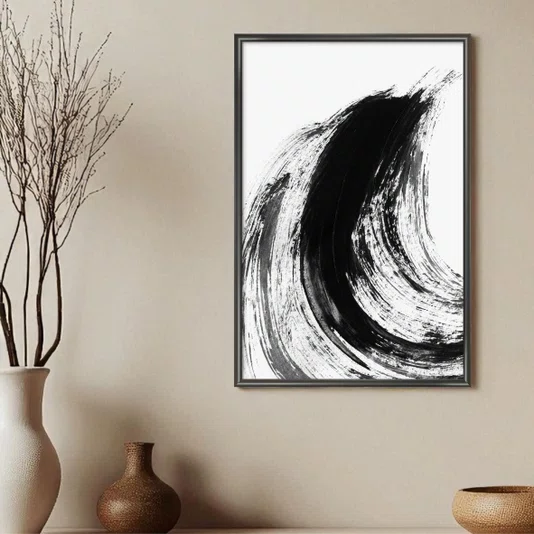Quadro Decorativo Inku Arte de Tinta Abstrata no Estilo Sumiê