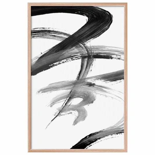 Quadro Decorativo Inku Pintura de Tinta Abstrata no Estilo Sumiê