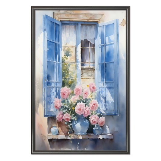 Quadro Decorativo Janela Florida Aquarela
