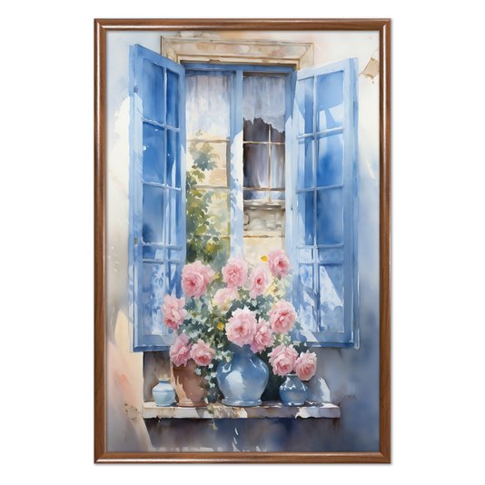 Quadro Decorativo Janela Florida Aquarela