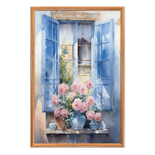 Quadro Decorativo Janela Florida Aquarela