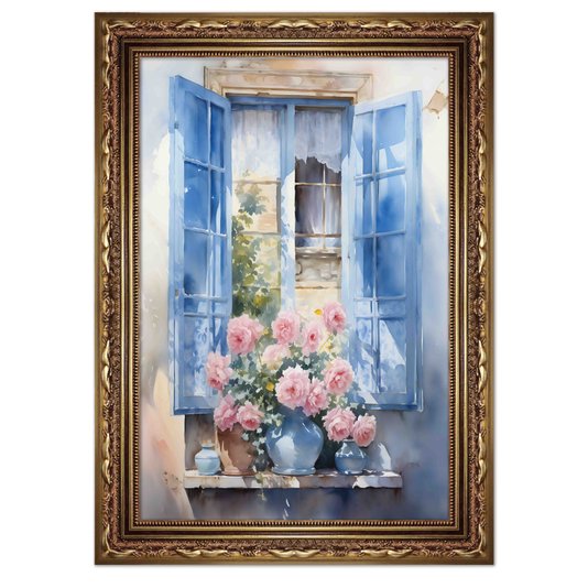 Quadro Decorativo Janela Florida Aquarela