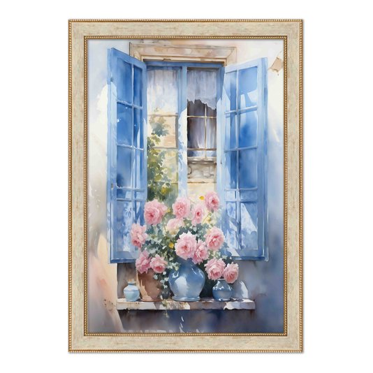 Quadro Decorativo Janela Florida Aquarela