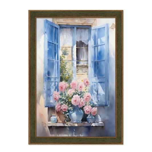 Quadro Decorativo Janela Florida Aquarela