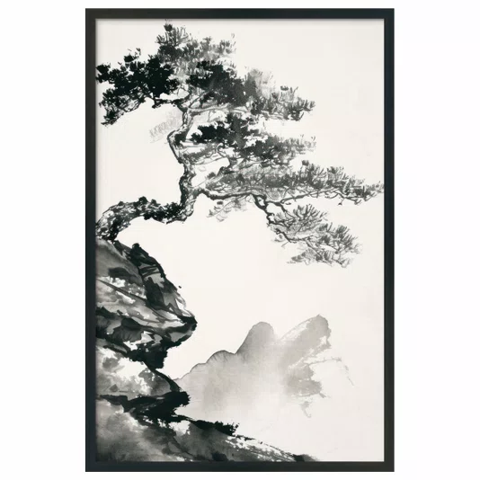 Quadro Decorativo Ki Pintura de Árvore no Estilo Sumiê