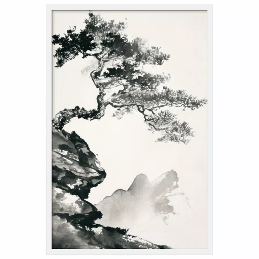 Quadro Decorativo Ki Pintura de Árvore no Estilo Sumiê