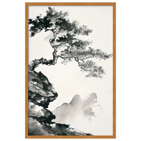 Quadro Decorativo Ki Pintura de Árvore no Estilo Sumiê