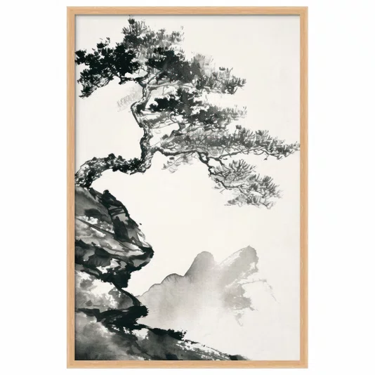 Quadro Decorativo Ki Pintura de Árvore no Estilo Sumiê