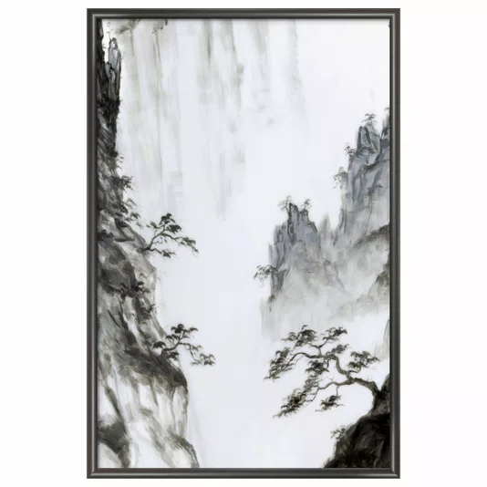 Quadro Decorativo Ki Yama Pintura de Árvore na Montanha no Estilo Sumiê