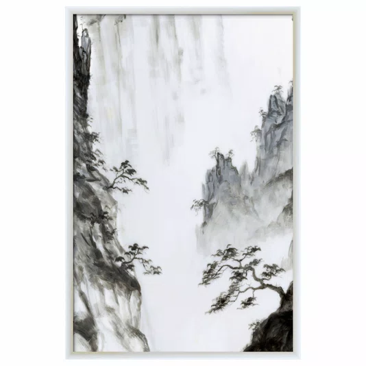 Quadro Decorativo Ki Yama Pintura de Árvore na Montanha no Estilo Sumiê
