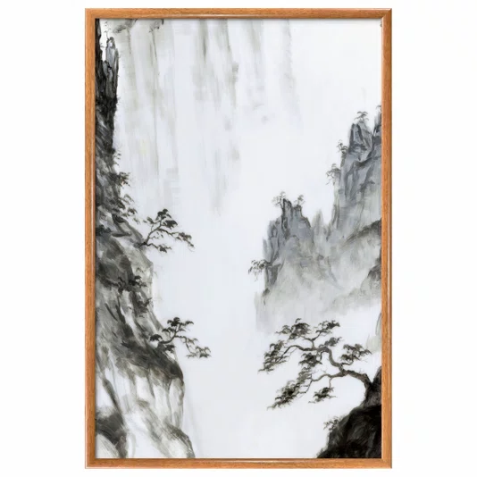 Quadro Decorativo Ki Yama Pintura de Árvore na Montanha no Estilo Sumiê