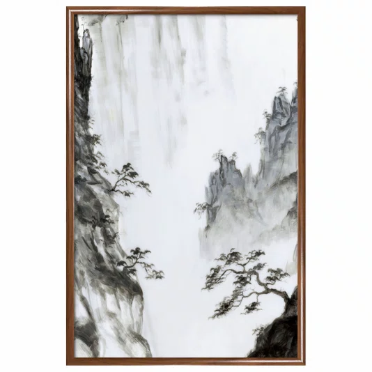 Quadro Decorativo Ki Yama Pintura de Árvore na Montanha no Estilo Sumiê