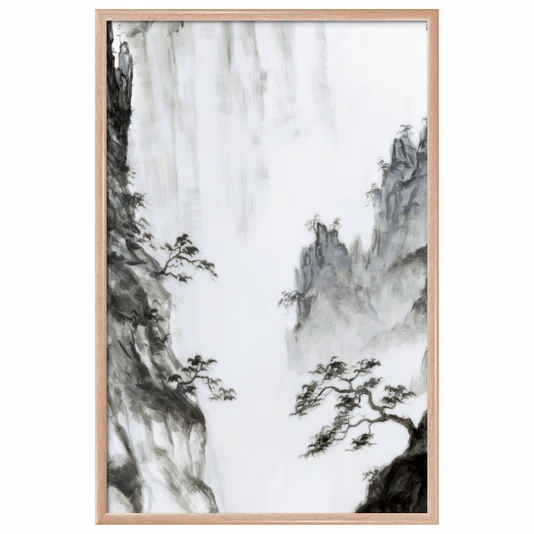 Quadro Decorativo Ki Yama Pintura de Árvore na Montanha no Estilo Sumiê