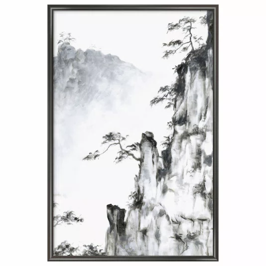 Quadro Decorativo Ki Yama Pintura de Árvores nas Montanhas no Estilo Sumiê