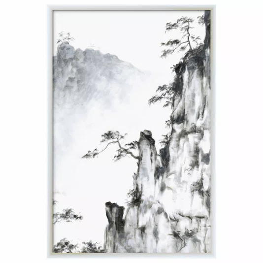 Quadro Decorativo Ki Yama Pintura de Árvores nas Montanhas no Estilo Sumiê