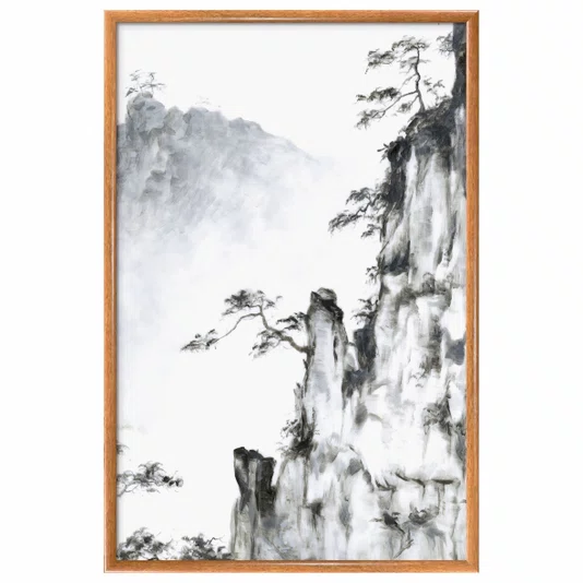 Quadro Decorativo Ki Yama Pintura de Árvores nas Montanhas no Estilo Sumiê