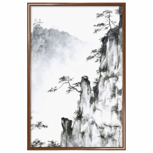 Quadro Decorativo Ki Yama Pintura de Árvores nas Montanhas no Estilo Sumiê