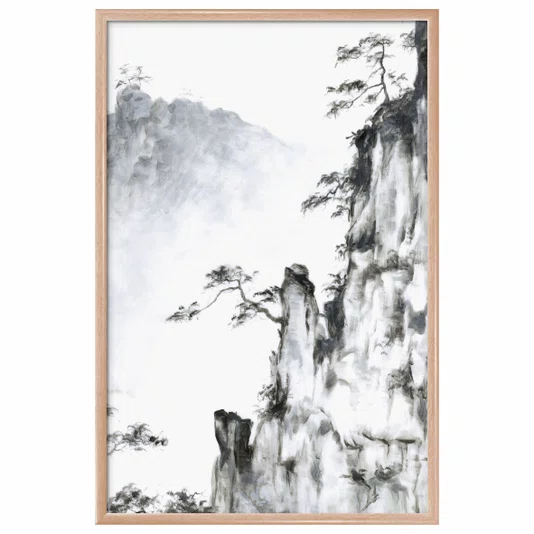 Quadro Decorativo Ki Yama Pintura de Árvores nas Montanhas no Estilo Sumiê