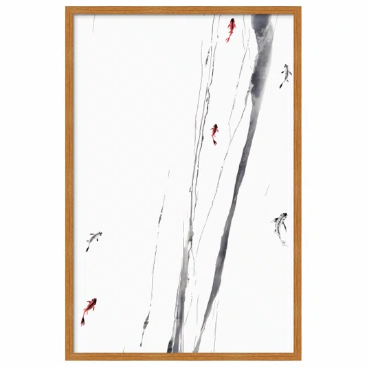 Quadro Decorativo Koi Pintura de Carpas Nishikigoi Nadando no Estilo Sumiê