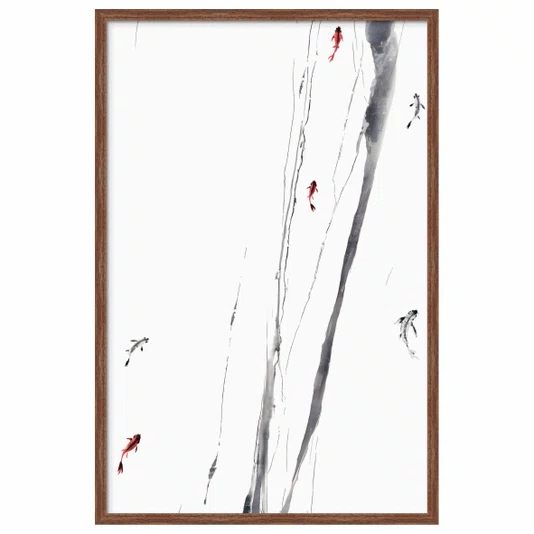 Quadro Decorativo Koi Pintura de Carpas Nishikigoi Nadando no Estilo Sumiê