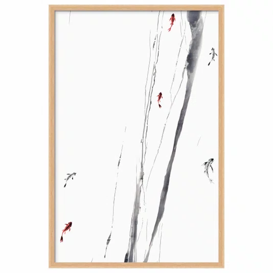 Quadro Decorativo Koi Pintura de Carpas Nishikigoi Nadando no Estilo Sumiê