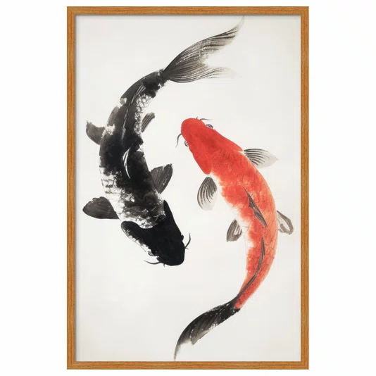 Quadro Decorativo Koi Pintura de Carpas Nishikigoi no Estilo Sumiê