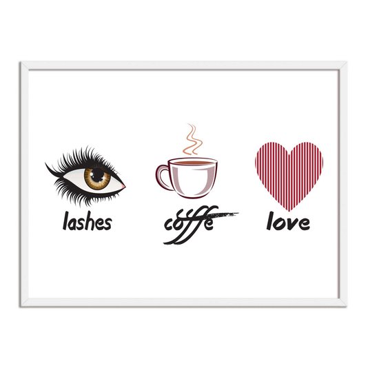 Quadro Decorativo Lashes, Coffe, Love