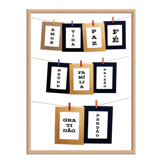 Quadro Decorativo Lavanderia Amor Vida Paz Fé Saúde Família Paixão Graditão Perdão