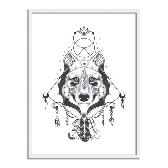 Quadro Decorativo Lobo Boho Style