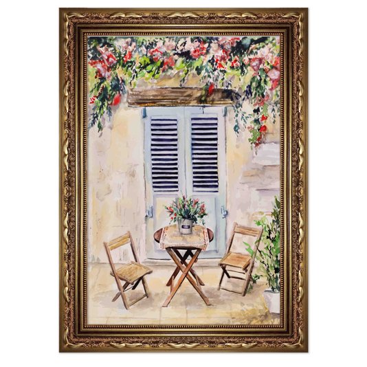 Quadro Decorativo Mesa Com Duas Cadeiras De Madeira Vintage