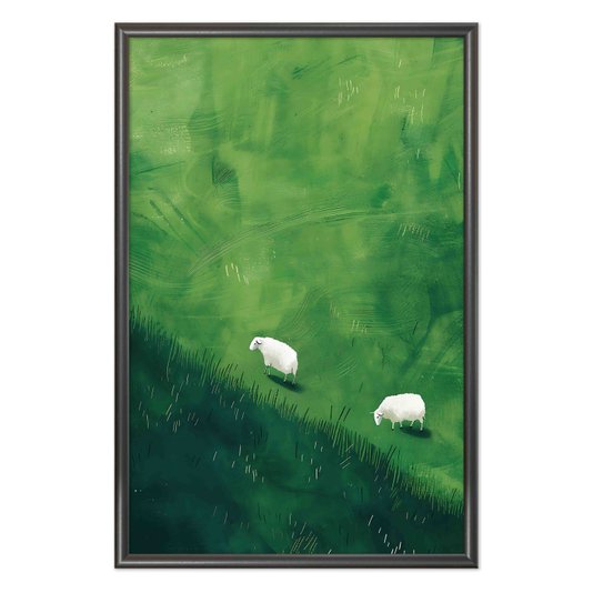 Quadro Decorativo Ovelhas Sobre O Pasto Verde Vintage Farmhouse