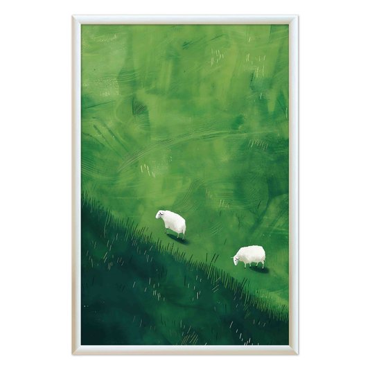 Quadro Decorativo Ovelhas Sobre O Pasto Verde Vintage Farmhouse
