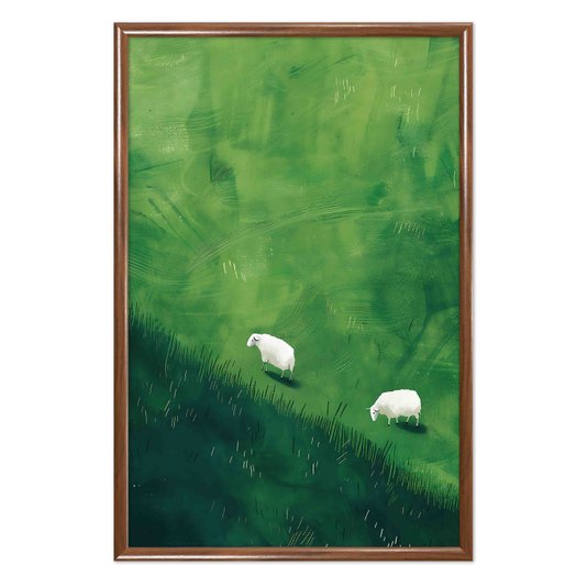Quadro Decorativo Ovelhas Sobre O Pasto Verde Vintage Farmhouse