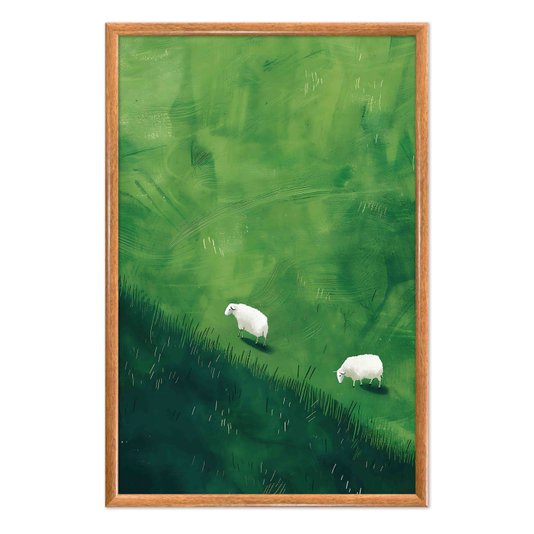 Quadro Decorativo Ovelhas Sobre O Pasto Verde Vintage Farmhouse