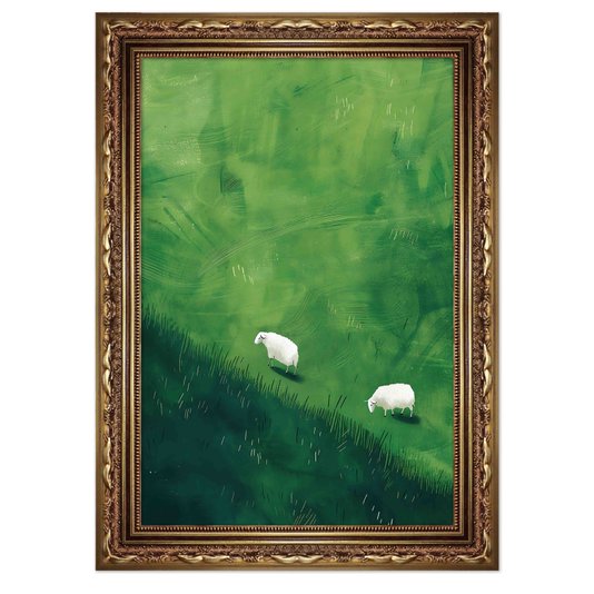 Quadro Decorativo Ovelhas Sobre O Pasto Verde Vintage Farmhouse
