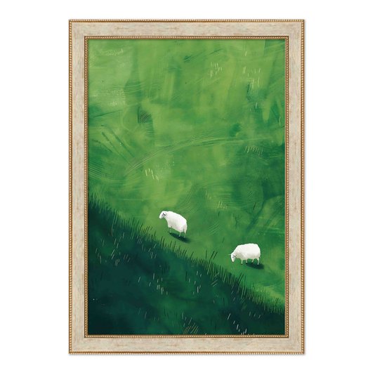 Quadro Decorativo Ovelhas Sobre O Pasto Verde Vintage Farmhouse